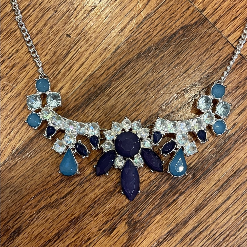 Chic Blue and Silver Statement Necklace
